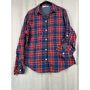 Riders by Lee | Women's Shirt Button-Down Medium Red Blue Plaid Cotton